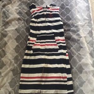 Red white and blue hooded zip up the front dress